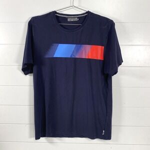 BMW Motorsport Shirt Mens Large Navy Blue Powered by M Logo Graphic Short Sleeve